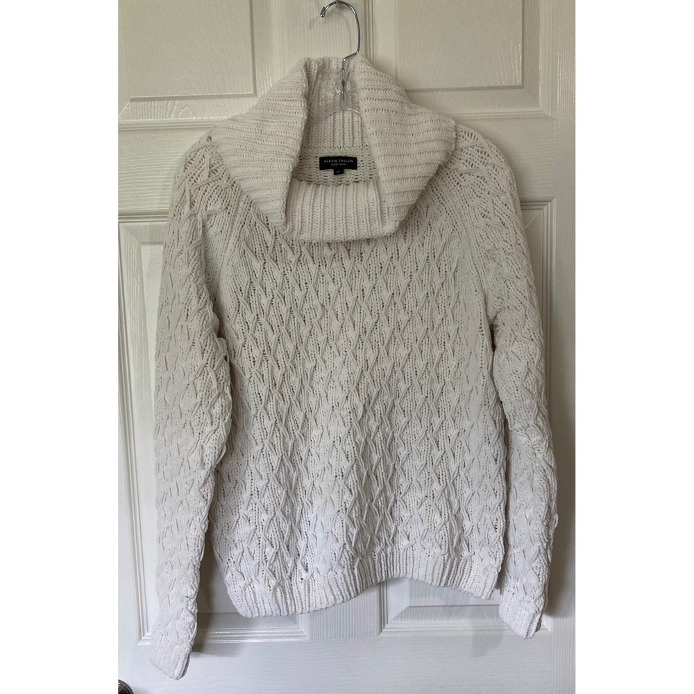Alexis Taylor Cowl Neck Sweater Off White Medium Soft Chenille Cozy Ski Classic